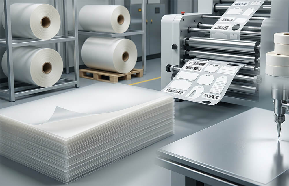 Glassine Release Liners for Label Converting Industrial die-cutting machine processing precision-calendered glassine release liners for self-adhesive labels