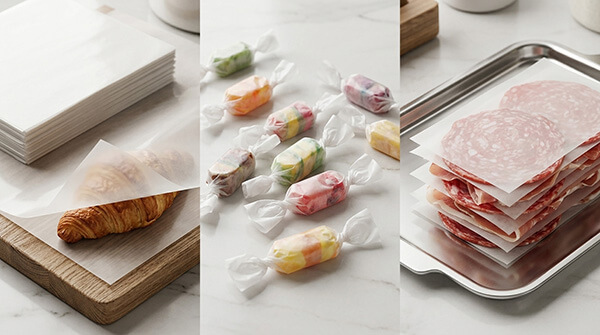 PFAS-Free Food-Grade Glassine Interleaving Paper Rolls Translucent FDA-compliant glassine interleaving paper for bakery and meat food packaging
