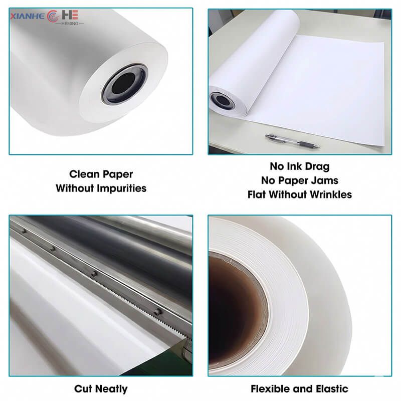 Close-up technical details of high-quality sublim paper showing smooth coating, produced by top sublimation paper manufacturers in China