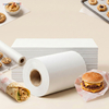 Custom size greaseproof paper roll and sheets used for fast food and burger wrapping.