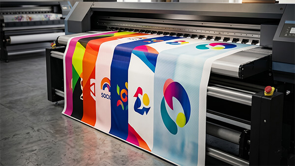 Industrial printer producing exhibition banners with 29gsm large format sublimation paper