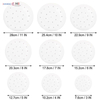 Size chart for round parchment steamer paper liners from 3 inch to 11 inch diameters