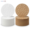 Pre-cut perforated parchment paper rounds in bleached white and natural unbleached brown for air fryer baskets
