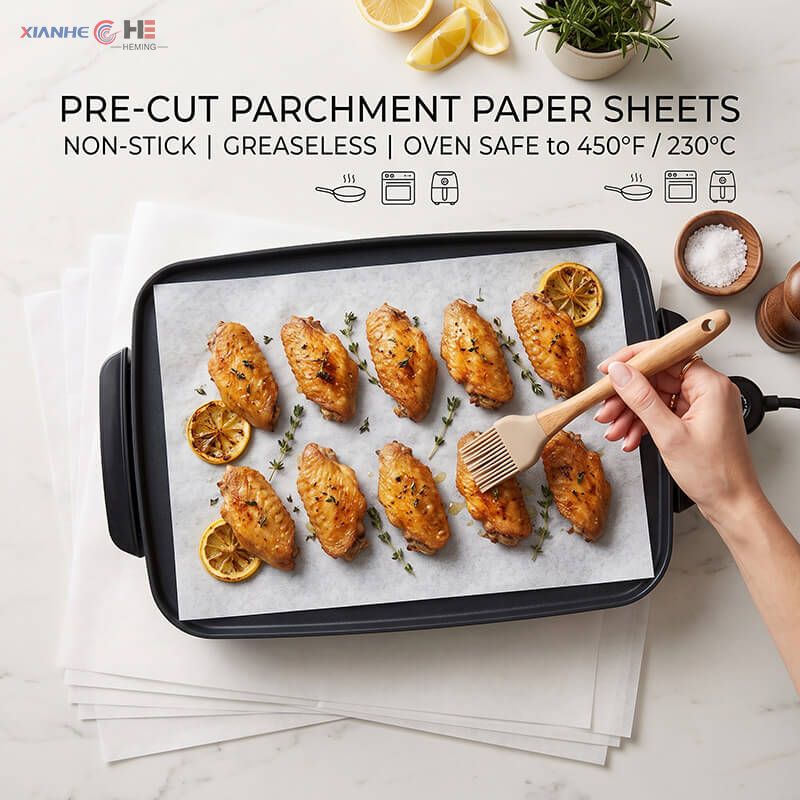 Pre-cut non-stick parchment paper sheet used for electric grilling chicken wings
