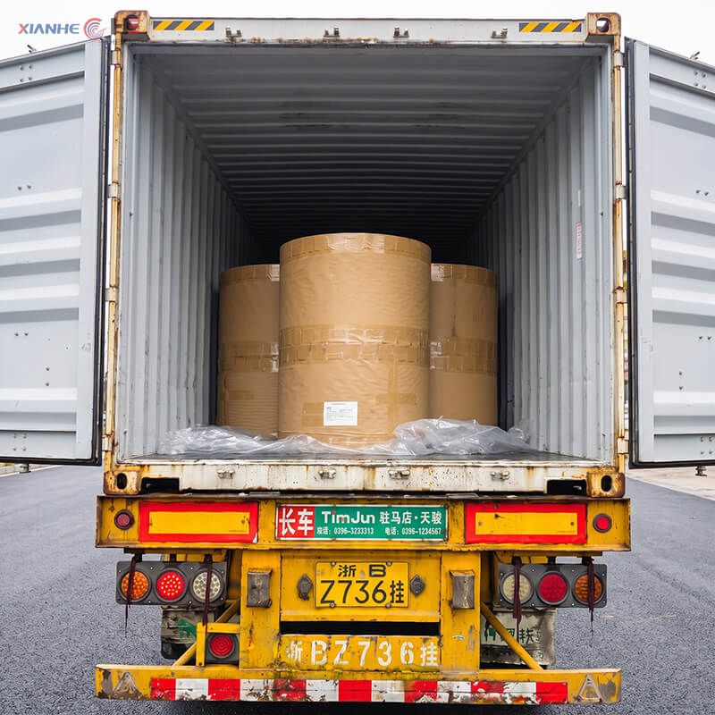 FCL container loading of silicone-coated baking paper jumbo rolls for global export shipment