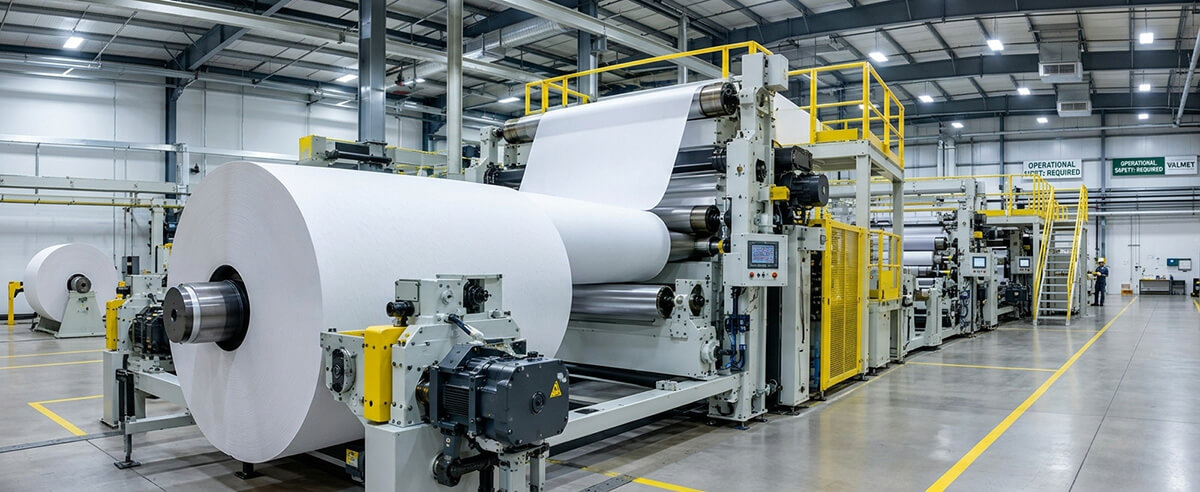 High-speed baking base paper unwind stand operating with balanced MD/CD tensile strength on converting line