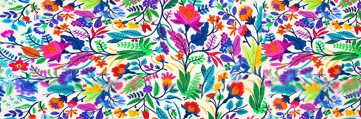 Vibrant floral textile pattern printed with custom dye-sublimation paper rolls