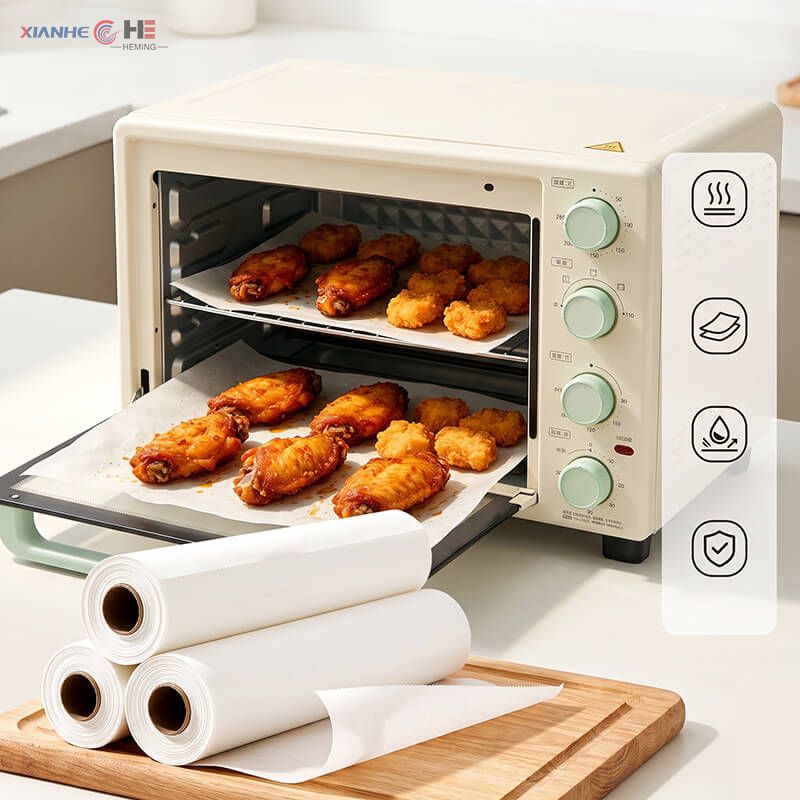 Double-sided silicone baking paper liners used for commercial oven roasting and greaseproof protection