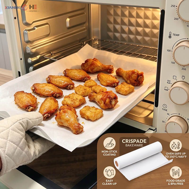 Food grade silicone parchment paper with non-stick coating for commercial baking and easy tray clean-up
