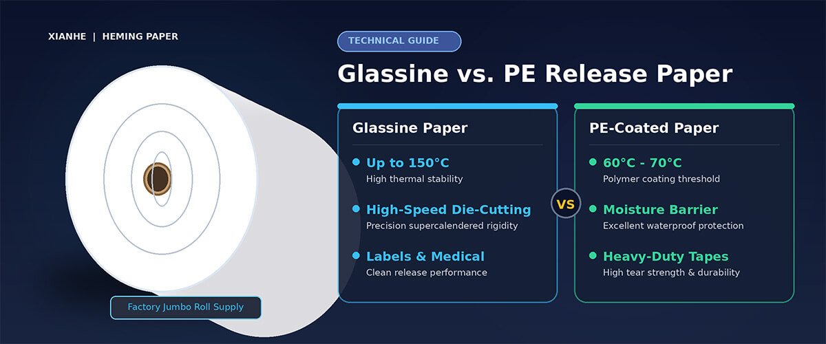Heming Paper jumbo roll and technical comparison between glassine release paper and PE coated paper