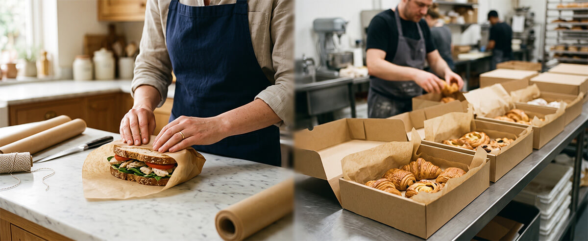 Greaseproof paper used for sandwich wrapping at home and lining shipping boxes for bakery delivery