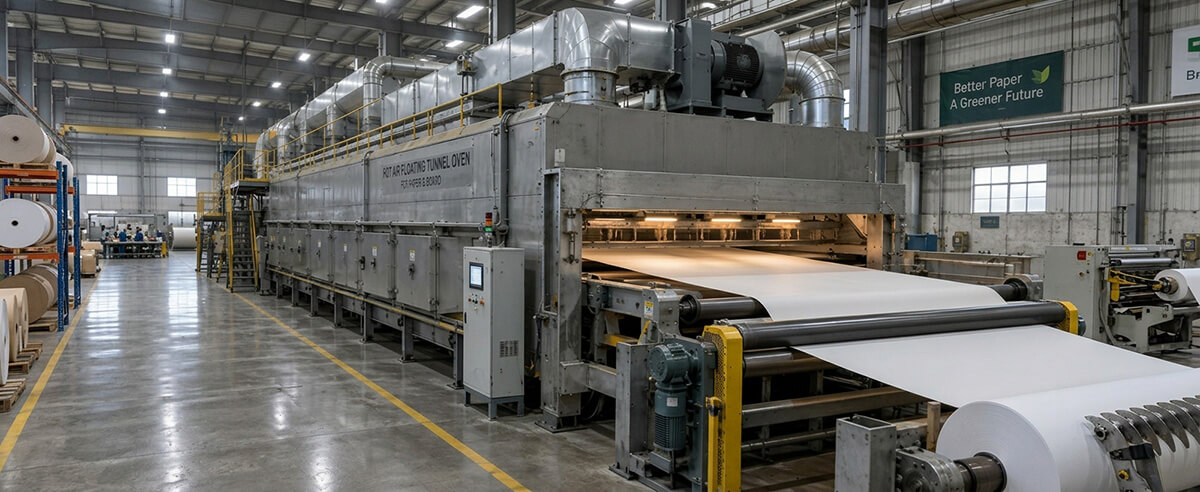 Baking base paper web exiting hot air floating tunnel oven during high-temperature silicone thermal curing