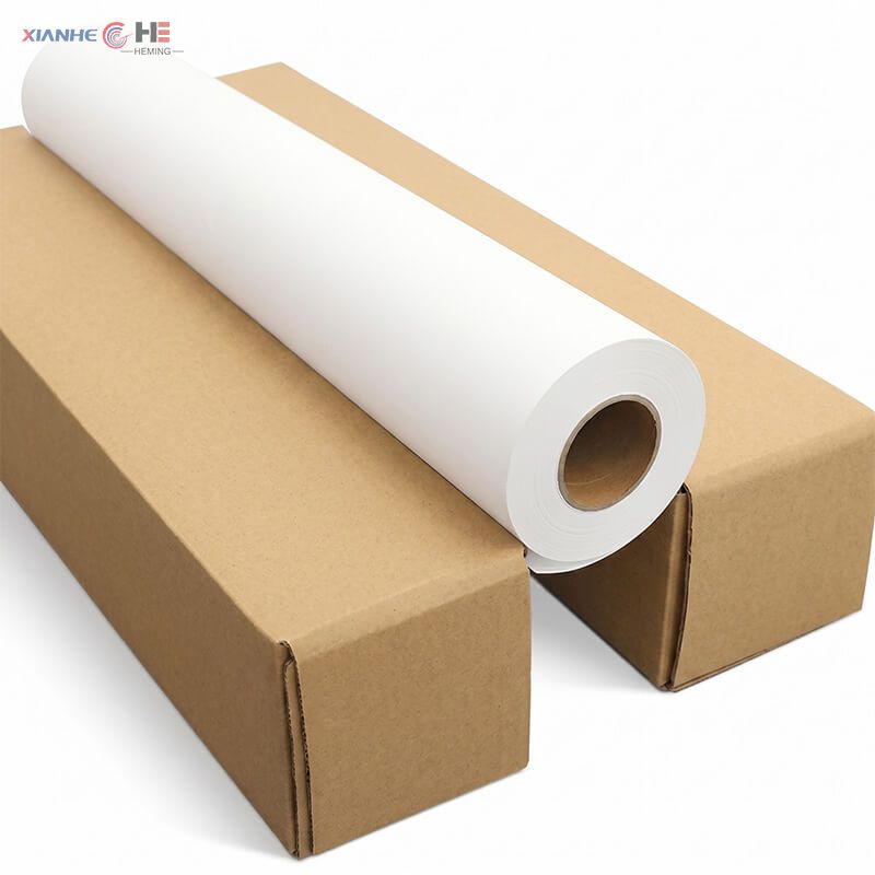 Premium sublimation paper roll securely packaged in heavy-duty export carton box to prevent moisture and edge damage