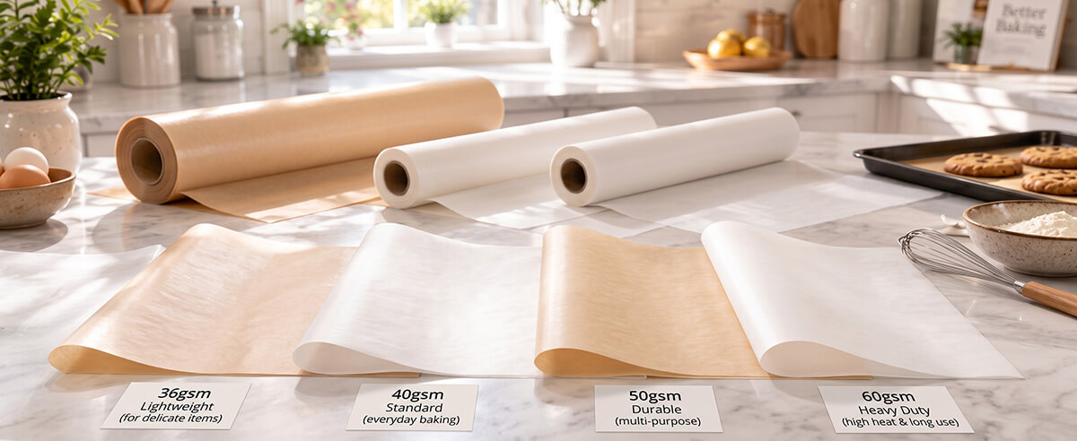 Comparison of 36gsm to 60gsm silicone baking paper weights for different commercial uses