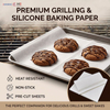 Custom precut silicone baking paper sheets on baking tray for cookies and commercial bakery production