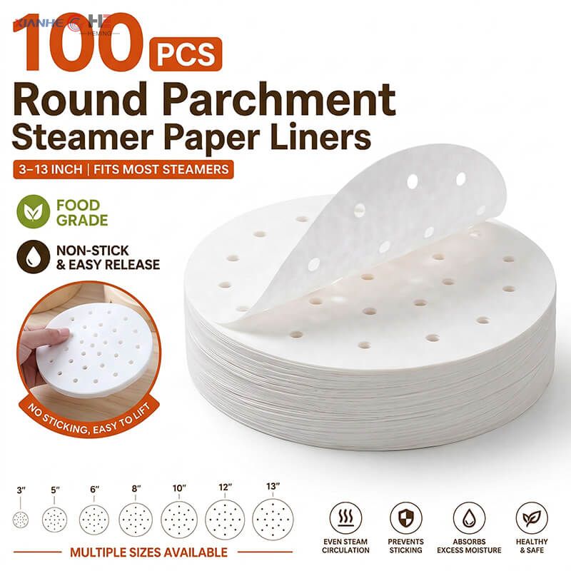 Wholesale Round Parchment Steamer Paper Liners for Bamboo Steamers & Air Fryers