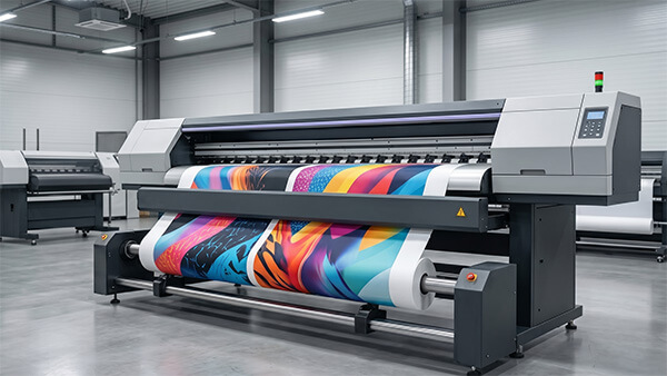 Industrial plotter producing seamless exhibition banners with 3.2m large sublimation paper