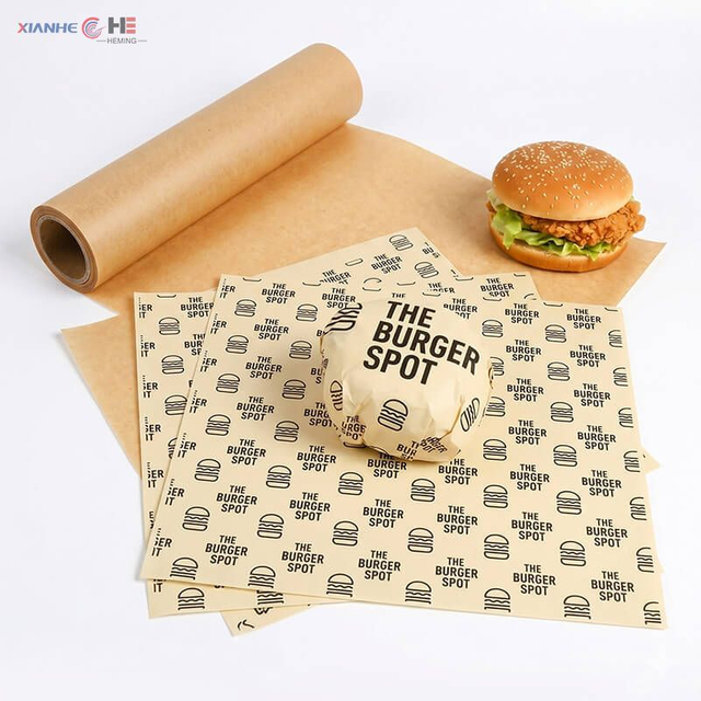 Custom printed greaseproof paper sheets for hamburger wrapping